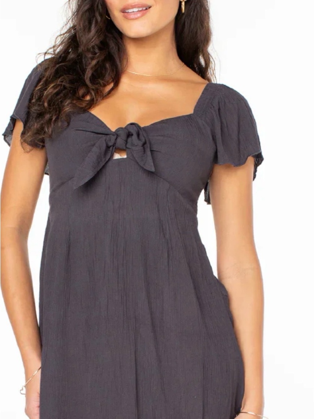 Roxy Black Tie-Front Waist Detail Top